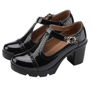 T-Strap Platform Mid-Heel Oxfords Dress Shoes
